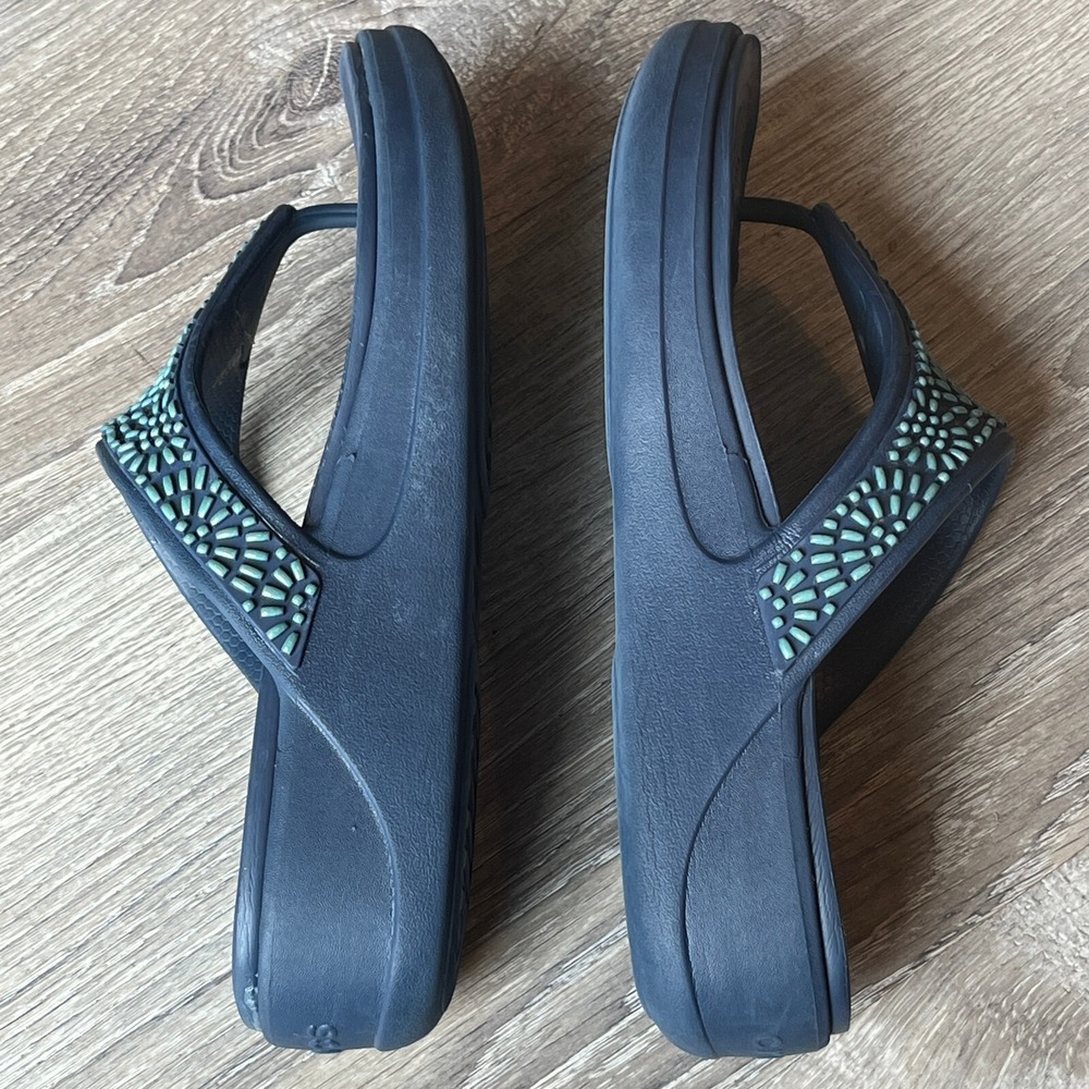 Crocs Monteray Wedge Sandals‎ Beaded Embellished Navy Turquoise Womens 7 - Picture 4 of 8